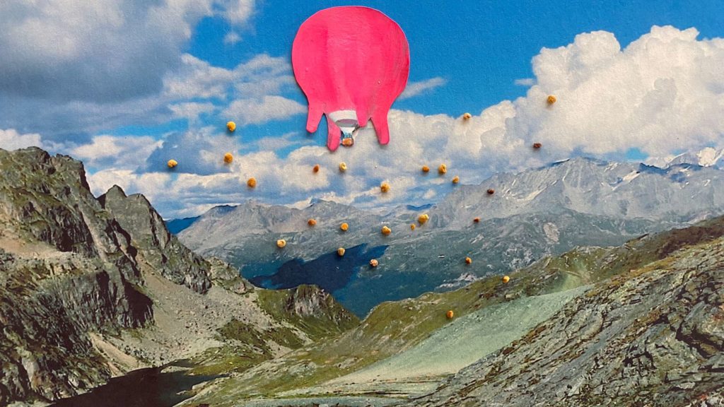 Collage of the Flying udder above Pass Lunghin, Switzerland.