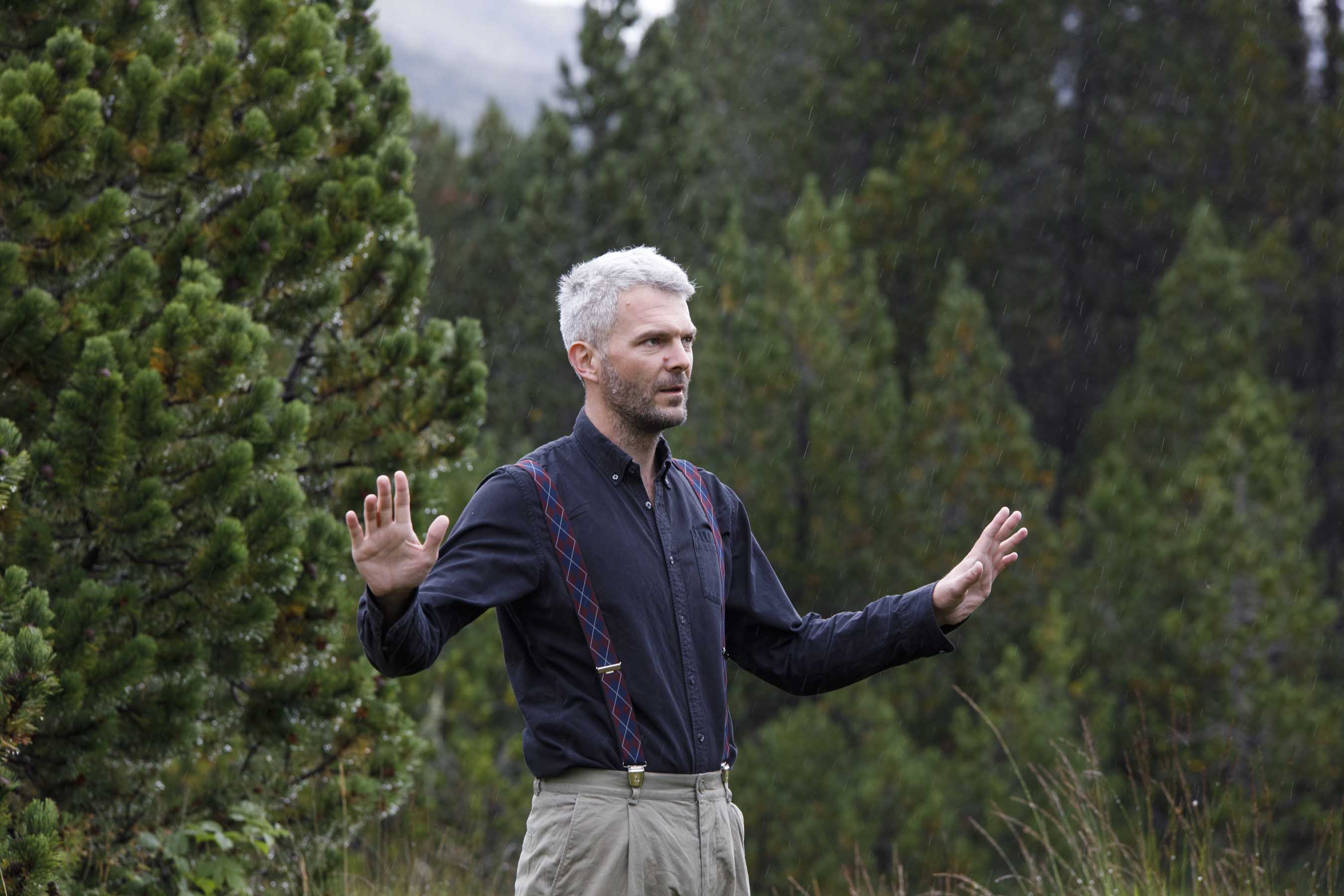 Stefan Fraunberger at the watershed of Maloja, Switzerland